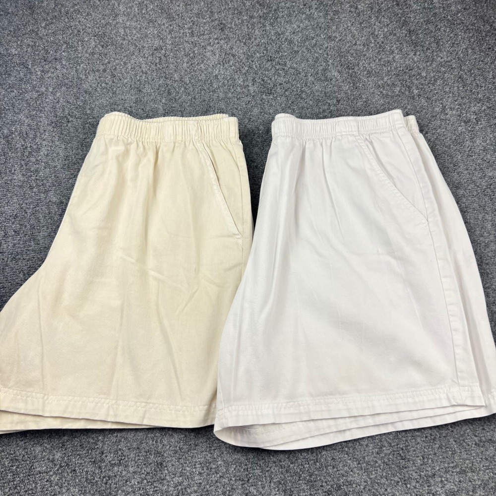 White Stag Pull On Cotton Shorts Lot 2 White Ivory Elastic Waist Women XL 16-18